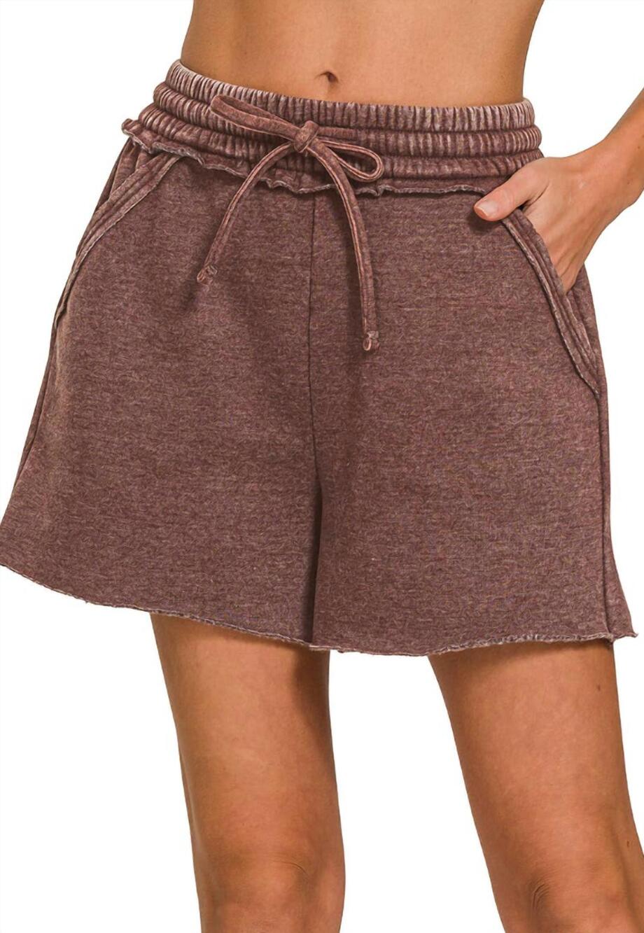 NEW 42POPS acid wash fleece shorts in mahogany